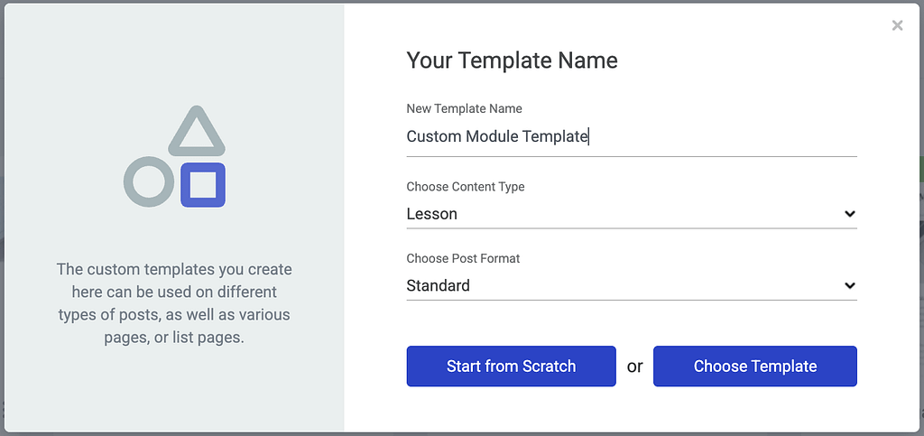 Popup to enter new template
