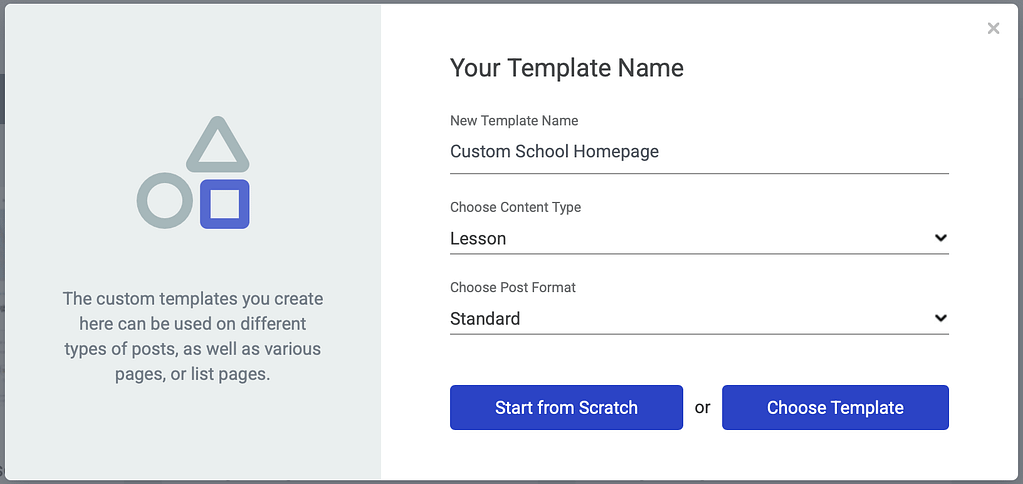 Popup to add new template in Thrive Apprentice