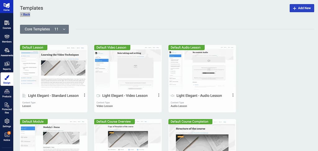 Available templates in Thrive Apprentice