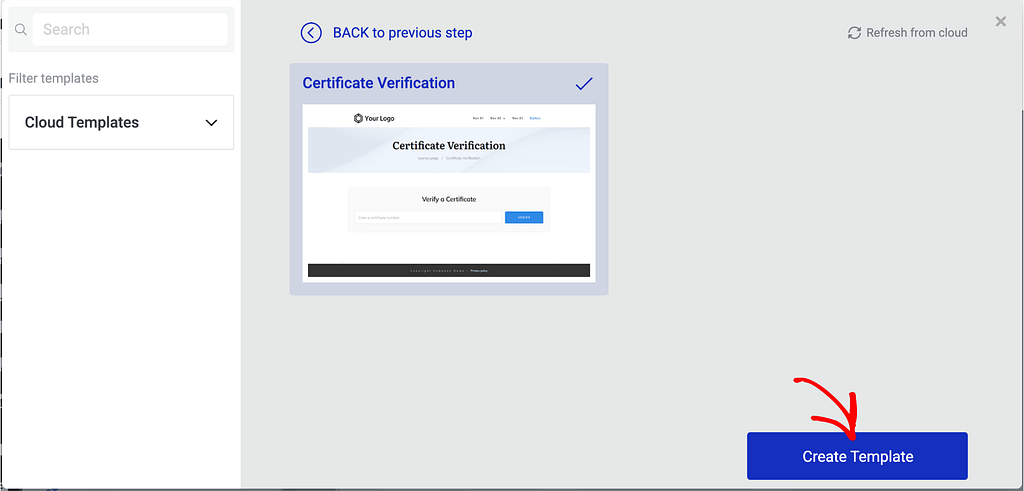 Select a template for certificate verification.
