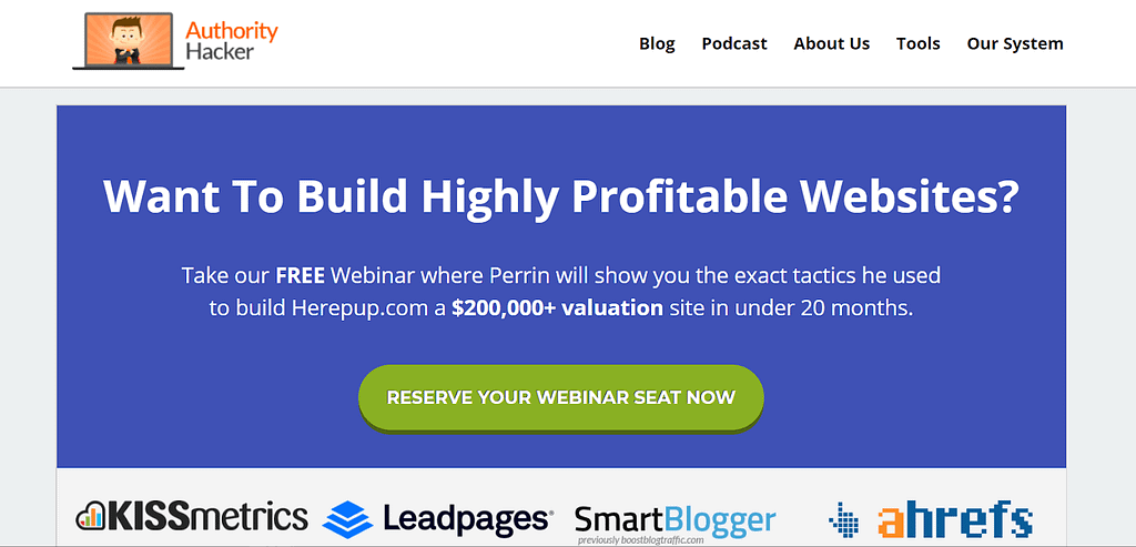 Webinar signup form on Authority Hacker: Reserve your webinar seat now Call-to-action examples Authority Hacker