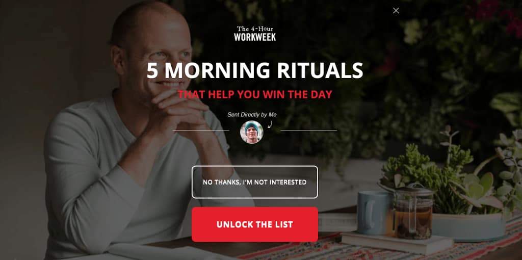 exit-intent call-to-action examples Tim Ferriss