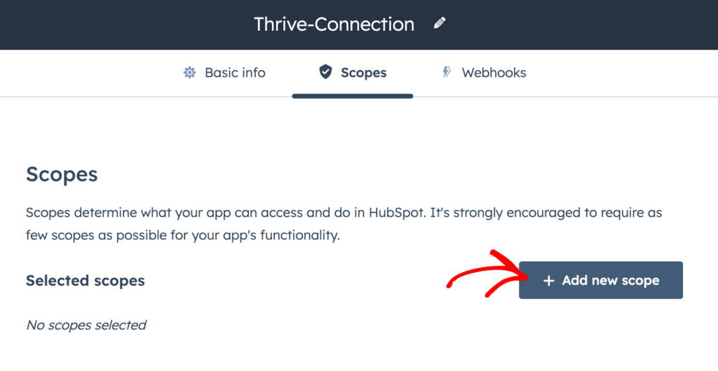 Click the button to add new scope in HubSpot app
