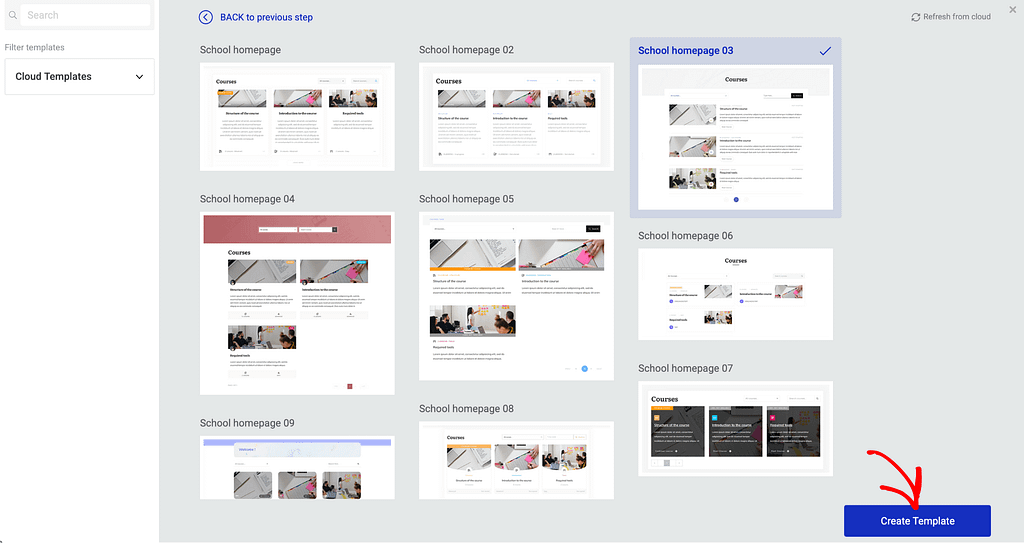 Select School homepage template in Thrive Apprentice