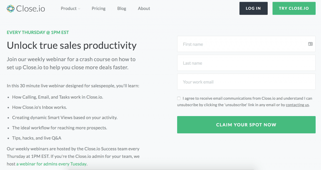 call-to-action examples Close.io