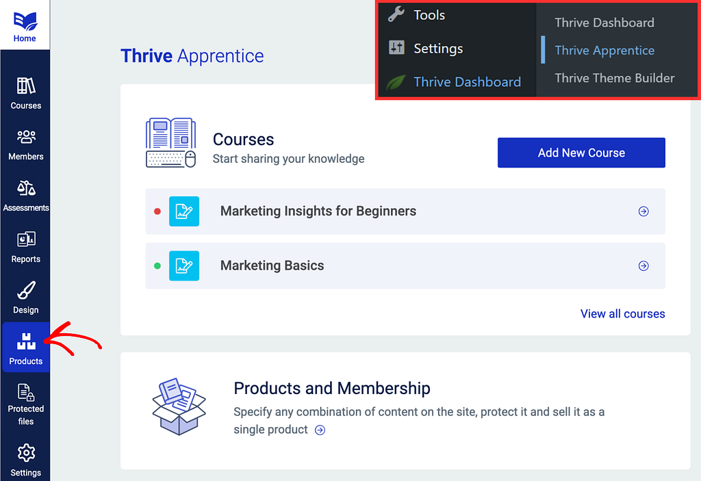 Open the Thrive Apprentice products page.