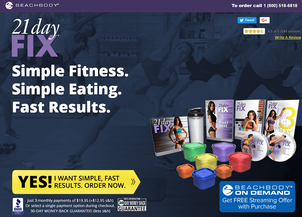 Beachbody's CTA on the homepage: Yes! I want simple, fast results. Order now. CTA Beachbody