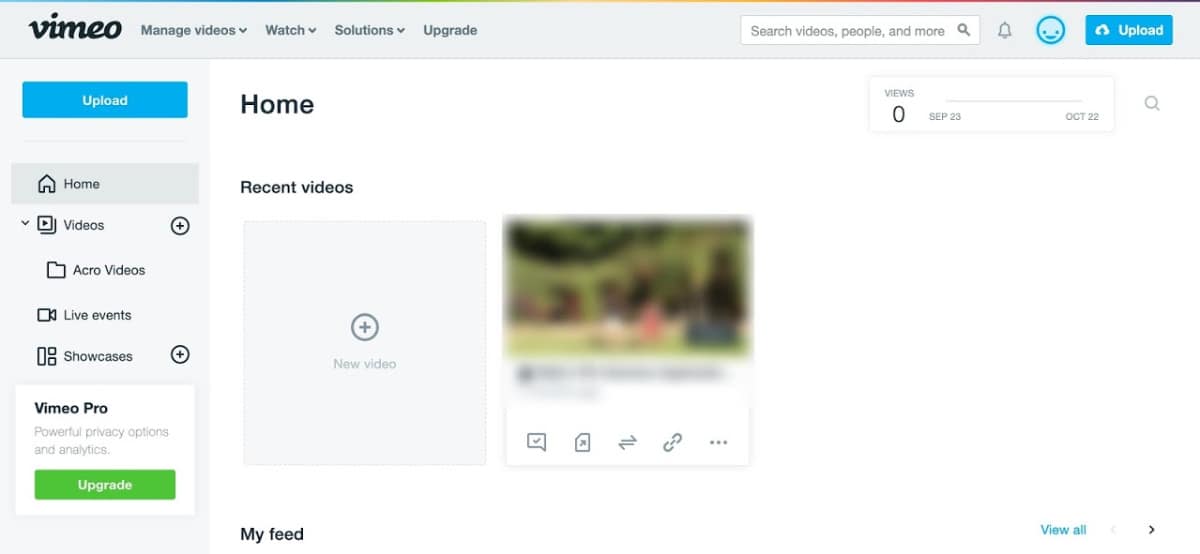 Vimeo Plus dashboard