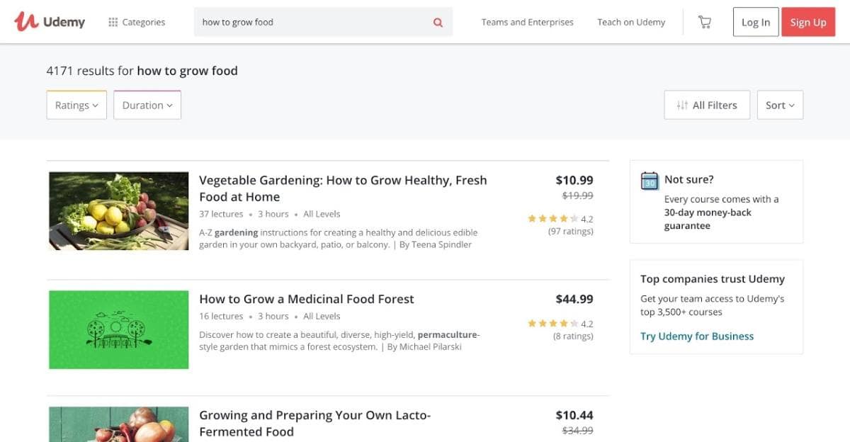 Get ideas for your online course opportunities by searching Udemy