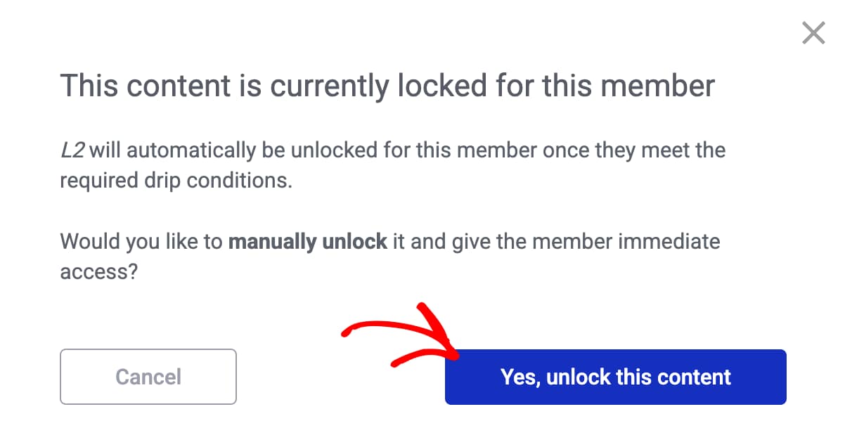 Click Yes, unlock this content to confirm