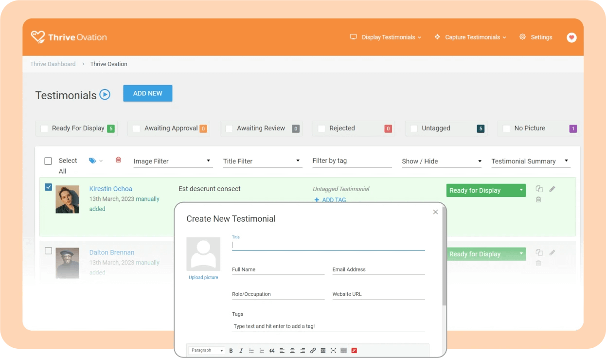 Manage Testimonials WordPress testimonial management