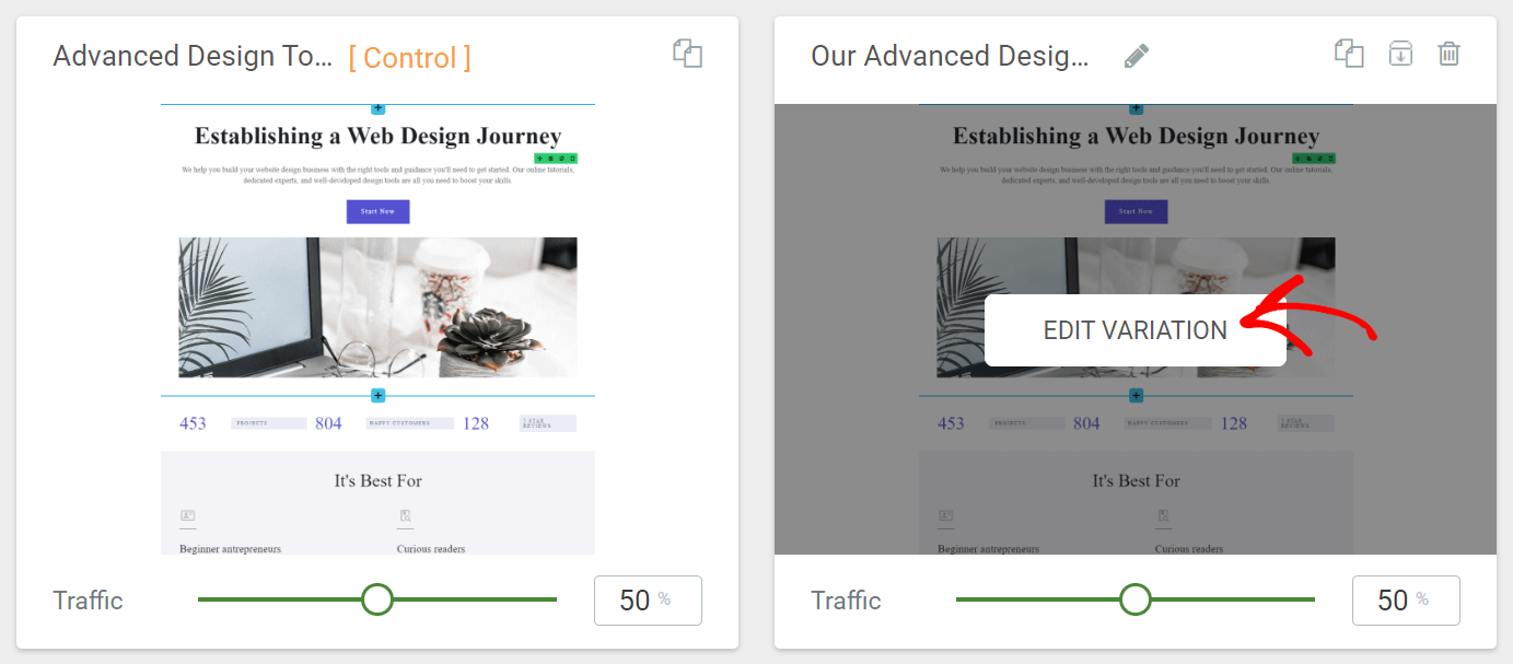 Edit variation button
