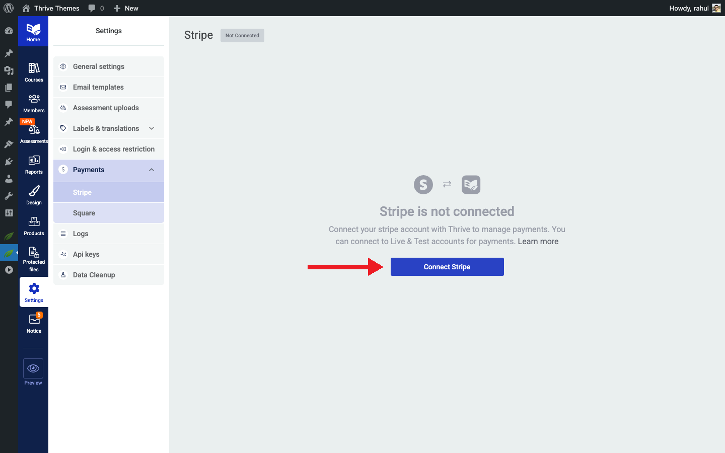 Payment processors page showing the Connect with Stripe button