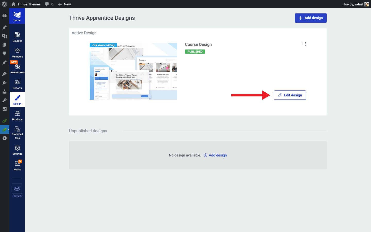 Setting Up Conditional Display - Design tab and Edit Design button in Thrive Apprentice