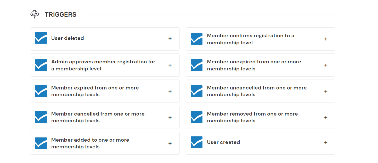 Automation triggers supported by WishList Member