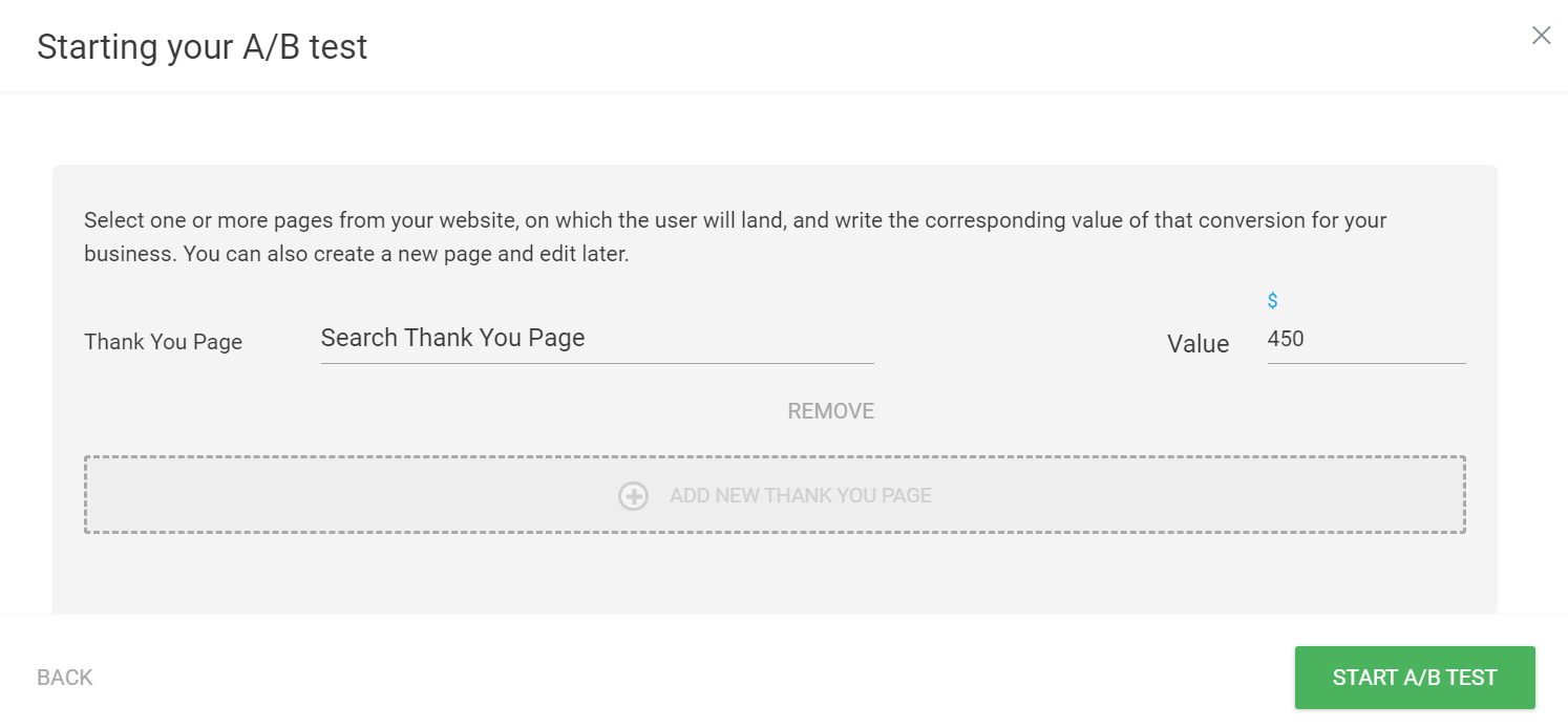 Revenue goal setup – Thank You Page and Value fields in Thrive Optimize