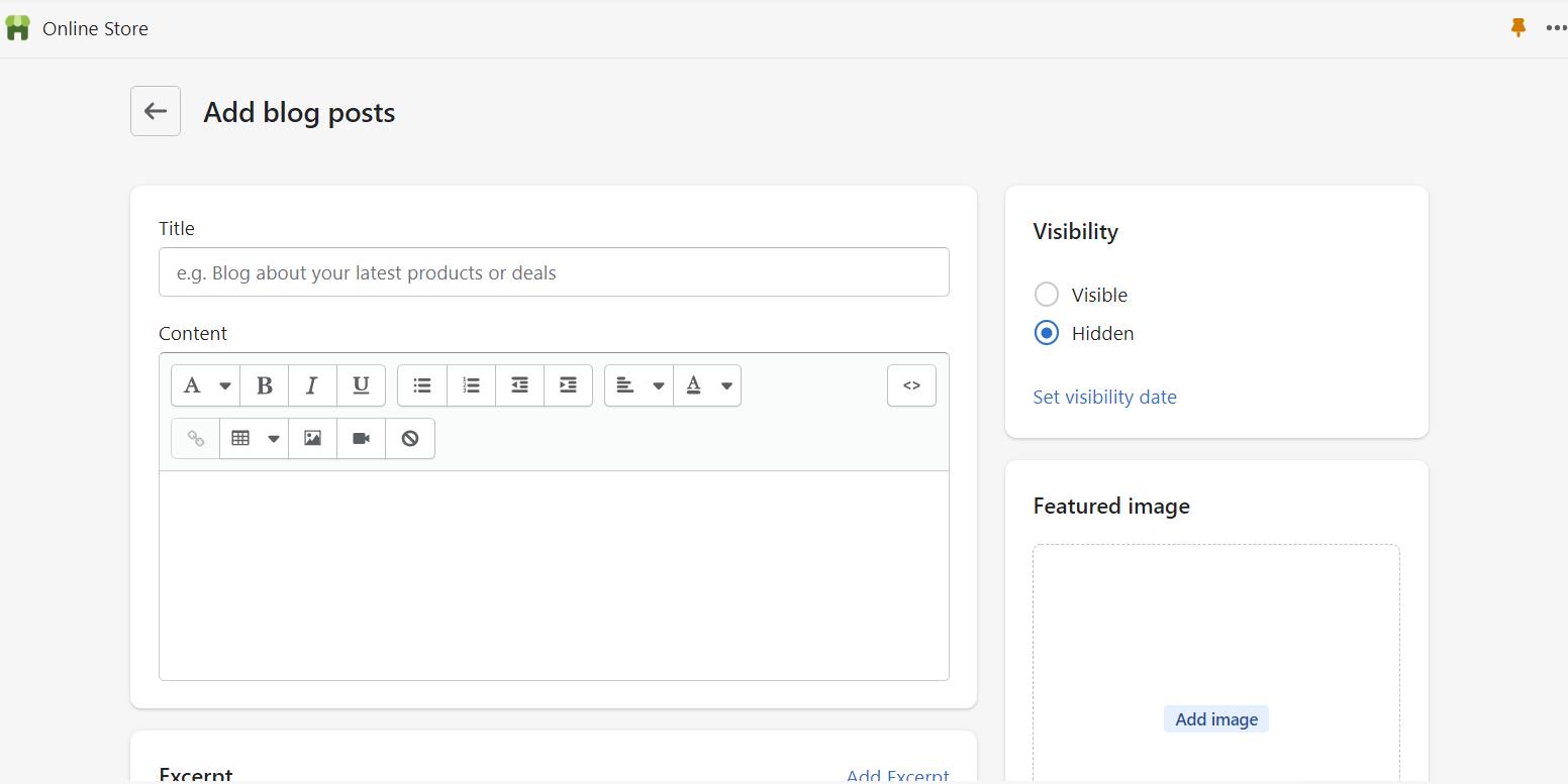 Snapshot of Shopify’s blog editor