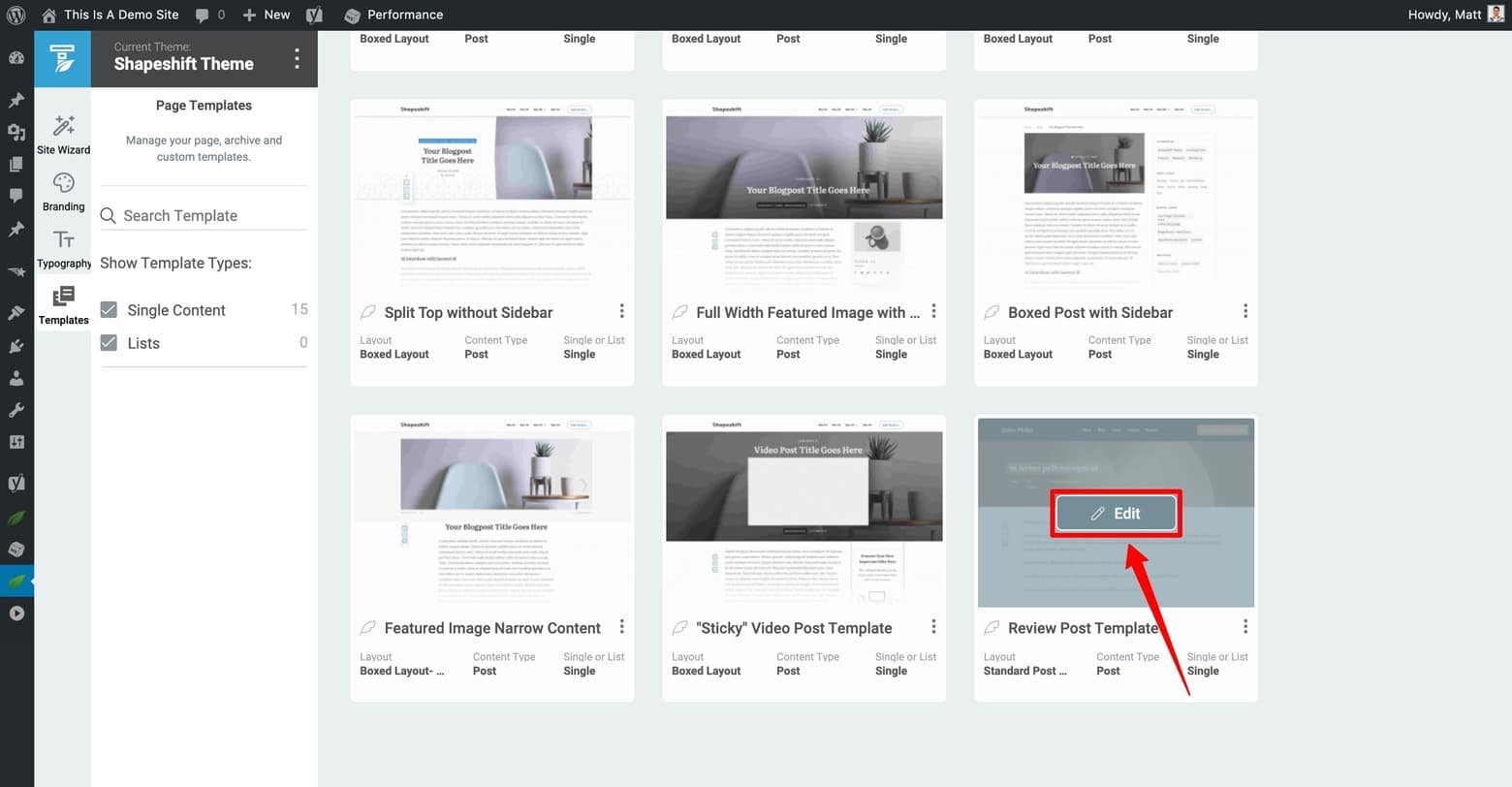 Rename your duplicate template and click the edit button to open the Thrive Theme Builder Editor