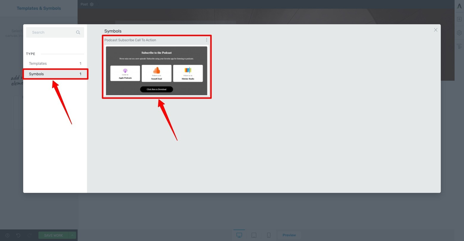 How to load a Content Symbol in Thrive Architect