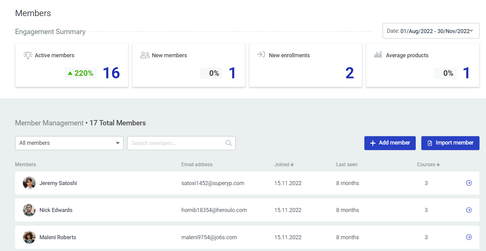 Use the search bar to find a member