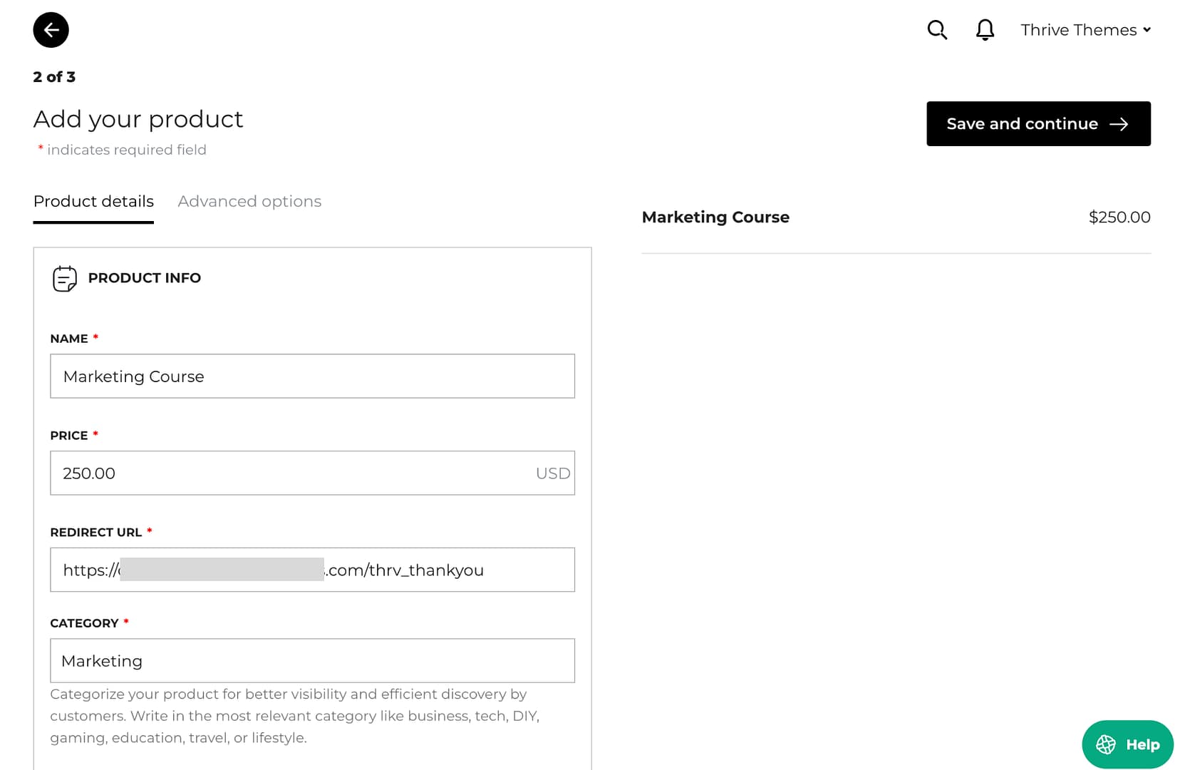 SendOwl product details filled in