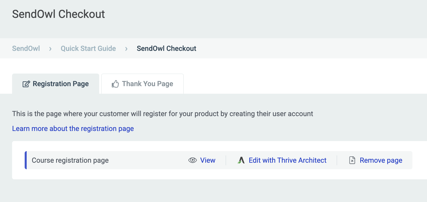 Registration page configured in Thrive Apprentice