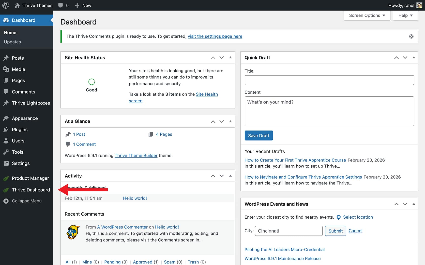 Accessing Thrive Apprentice - Thrive Dashboard in Thrive Apprentice