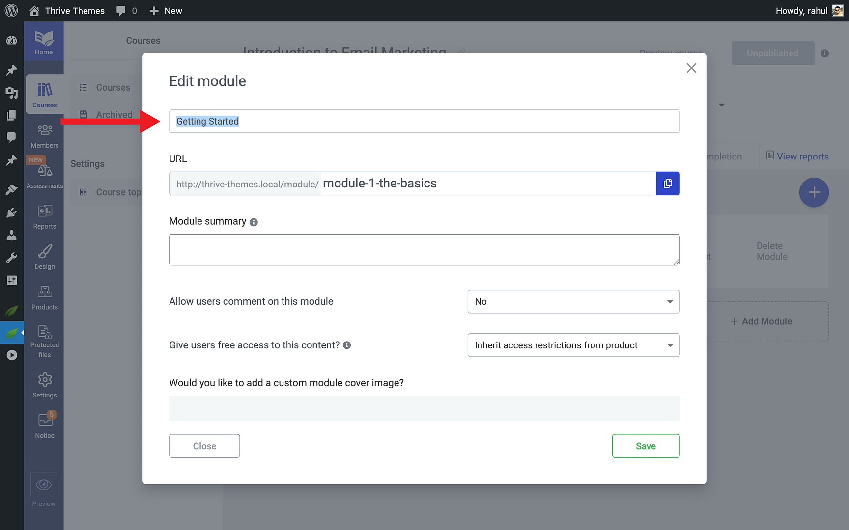 Adding Modules and Chapters - Module Title in Thrive Apprentice
