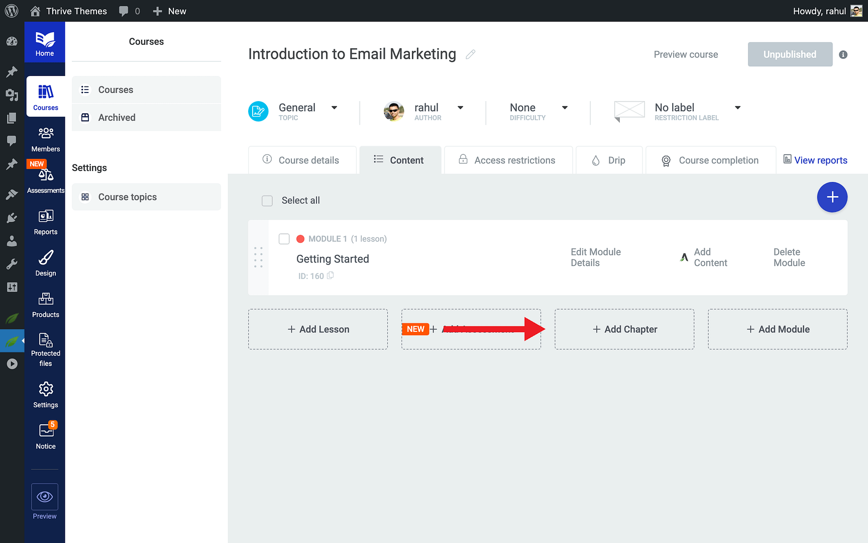 Adding Modules and Chapters - Add Chapter in Thrive Apprentice