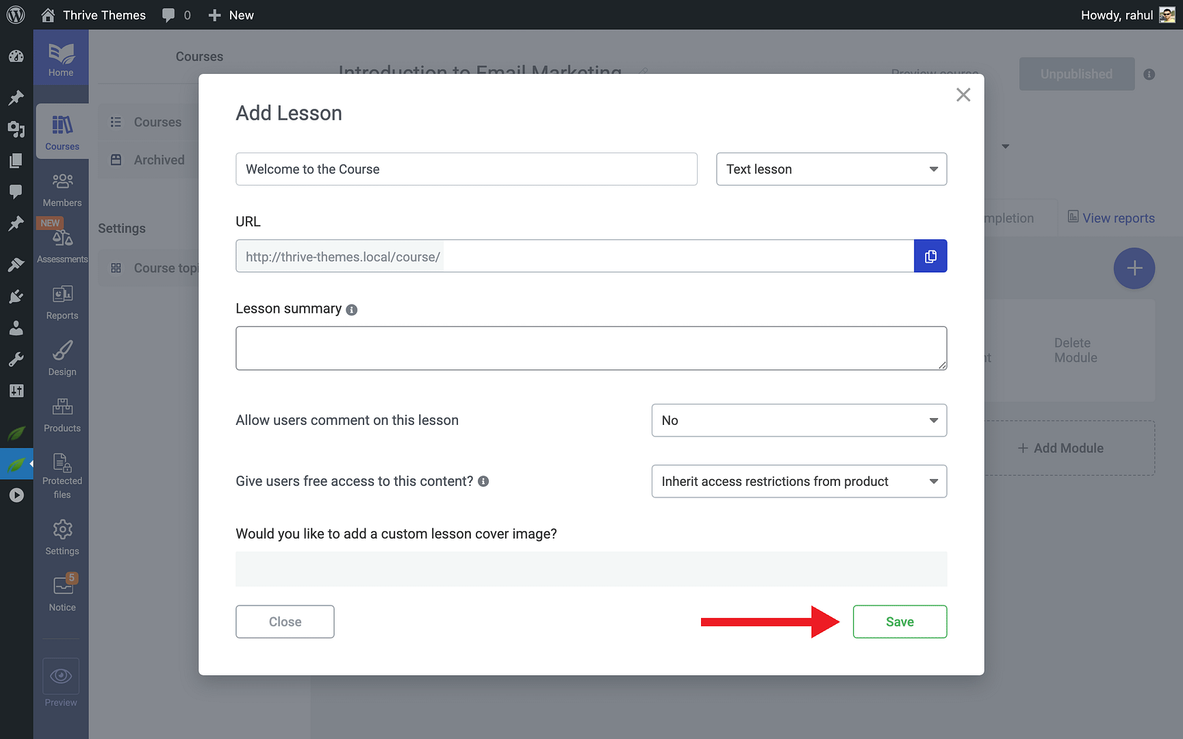 Adding Your First Lesson - Save in Thrive Apprentice