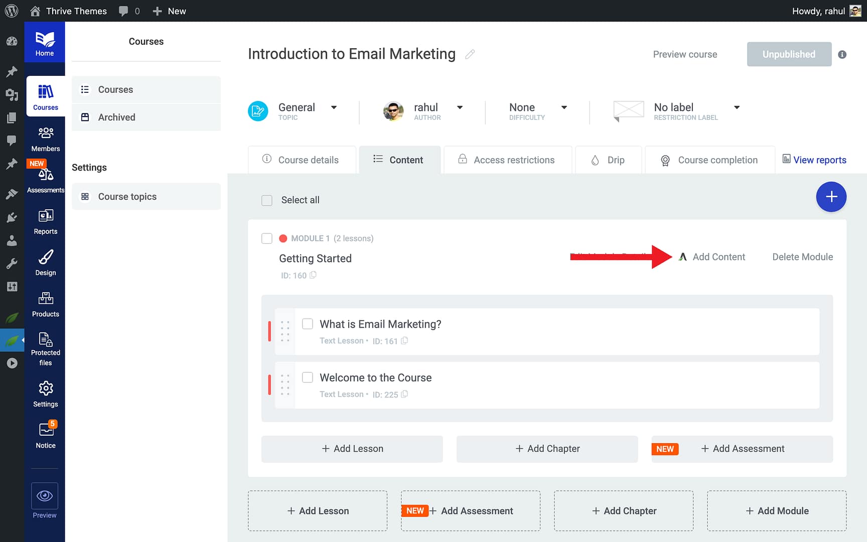 Adding Your First Lesson - Add content in Thrive Apprentice
