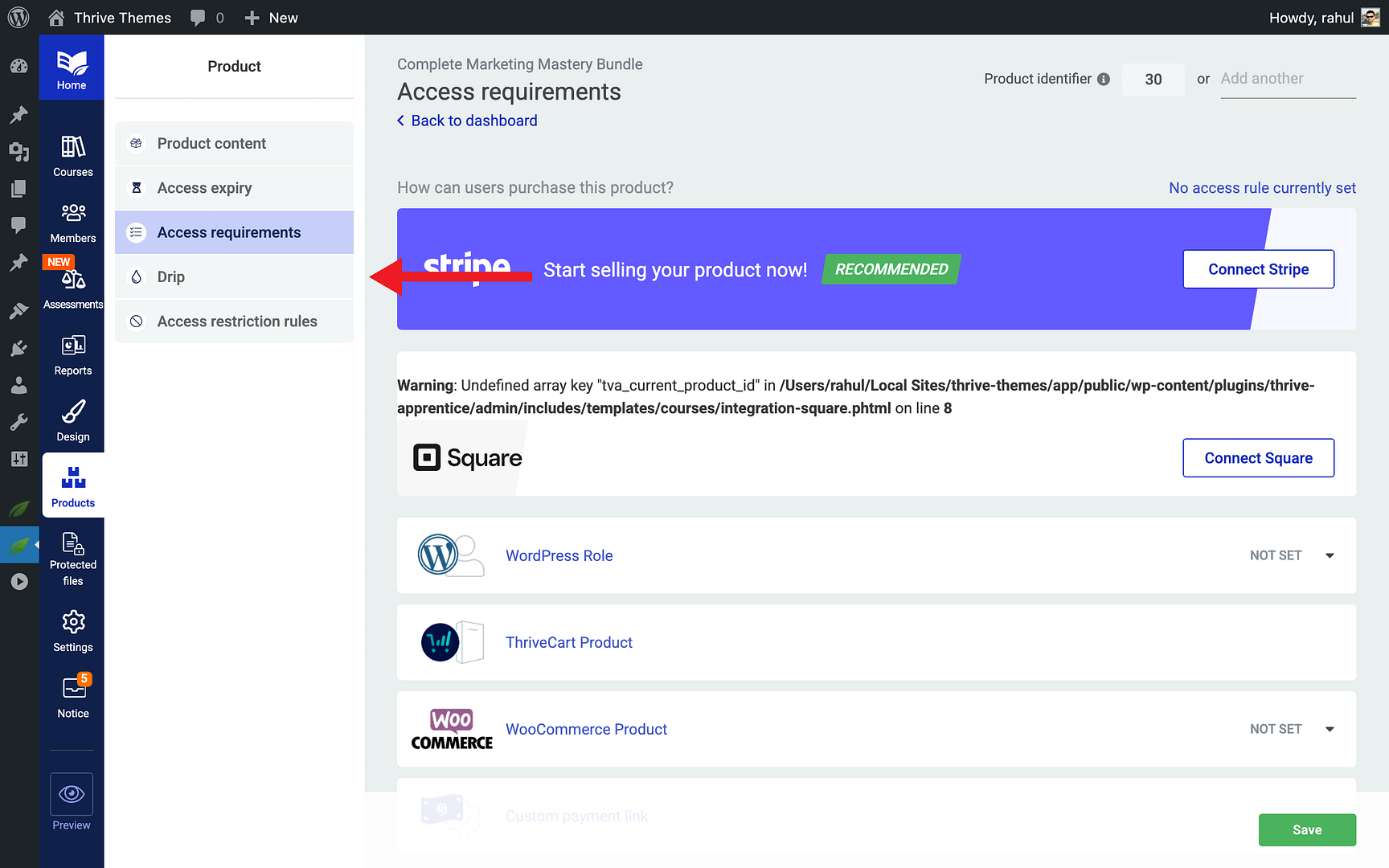 Configuring Access Rules - Drip in Thrive Apprentice