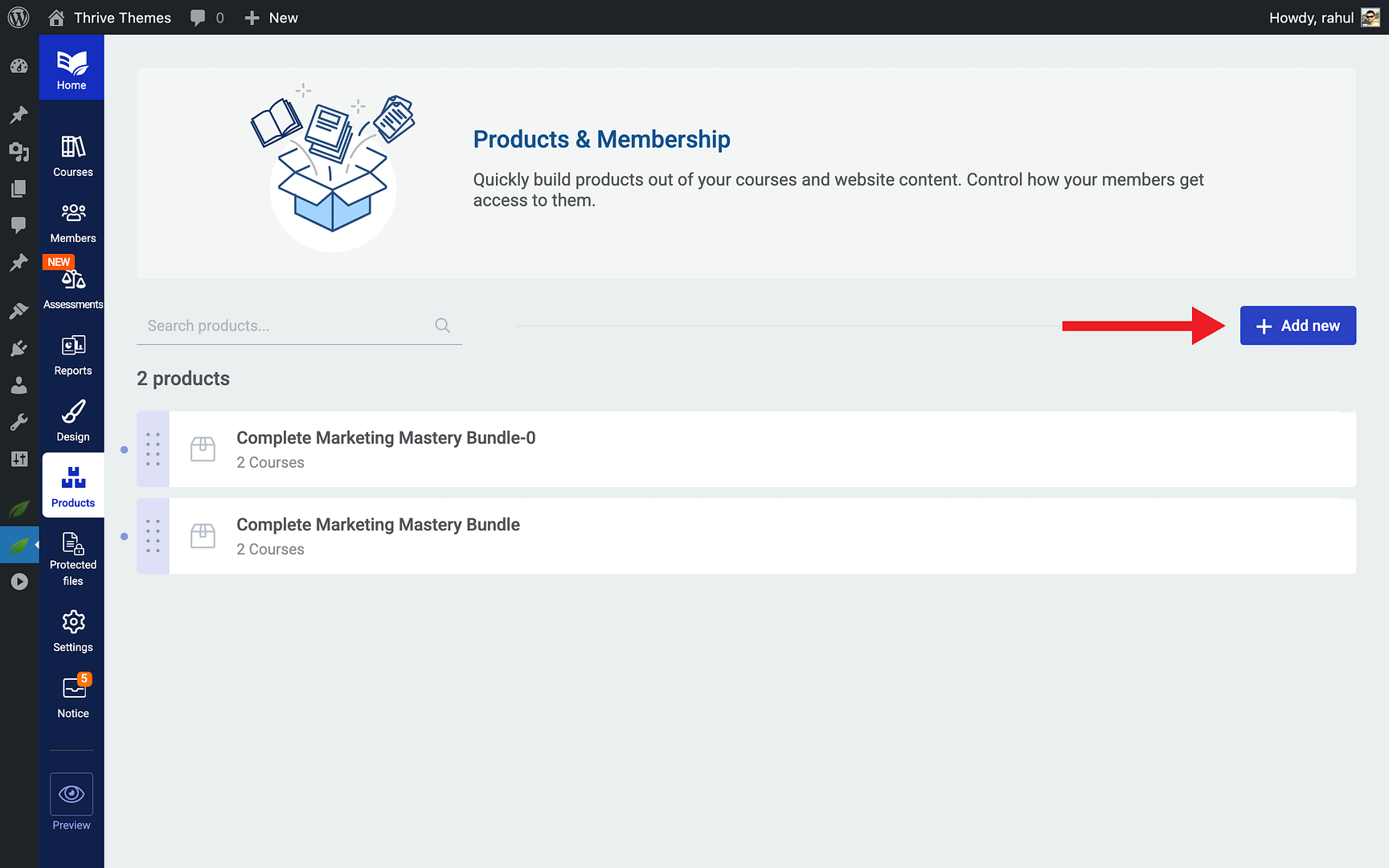 Creating a Course Bundle Step by Step - + Add new product in Thrive Apprentice