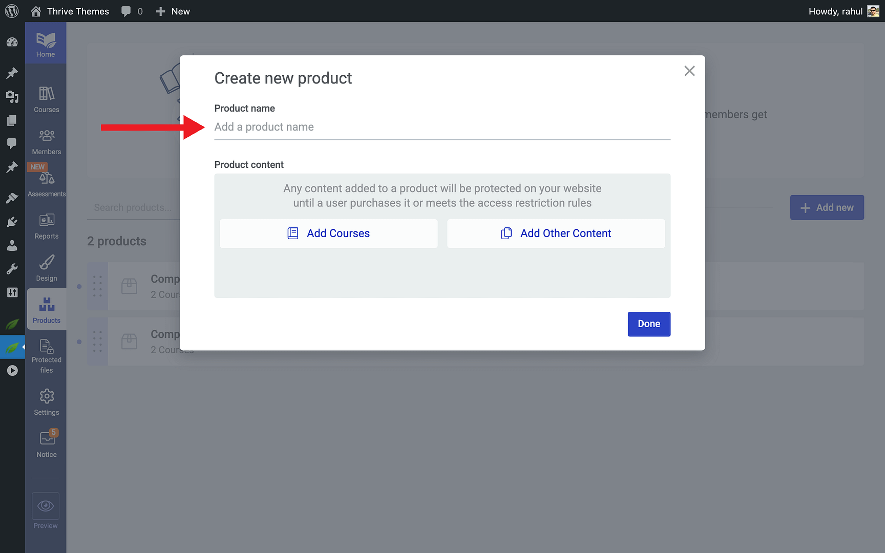 Creating a Course Bundle Step by Step - Product name in Thrive Apprentice