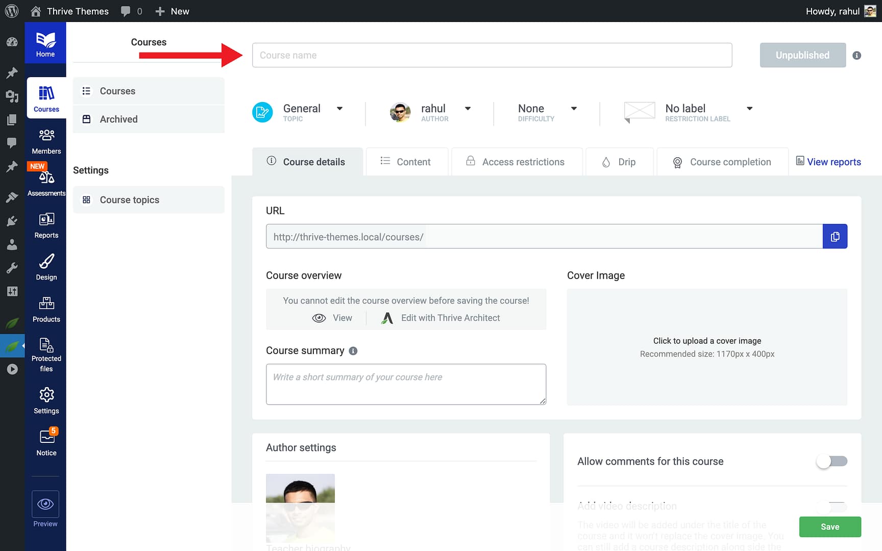 Creating a Free Course in Thrive Apprentice - Course name in Thrive Apprentice