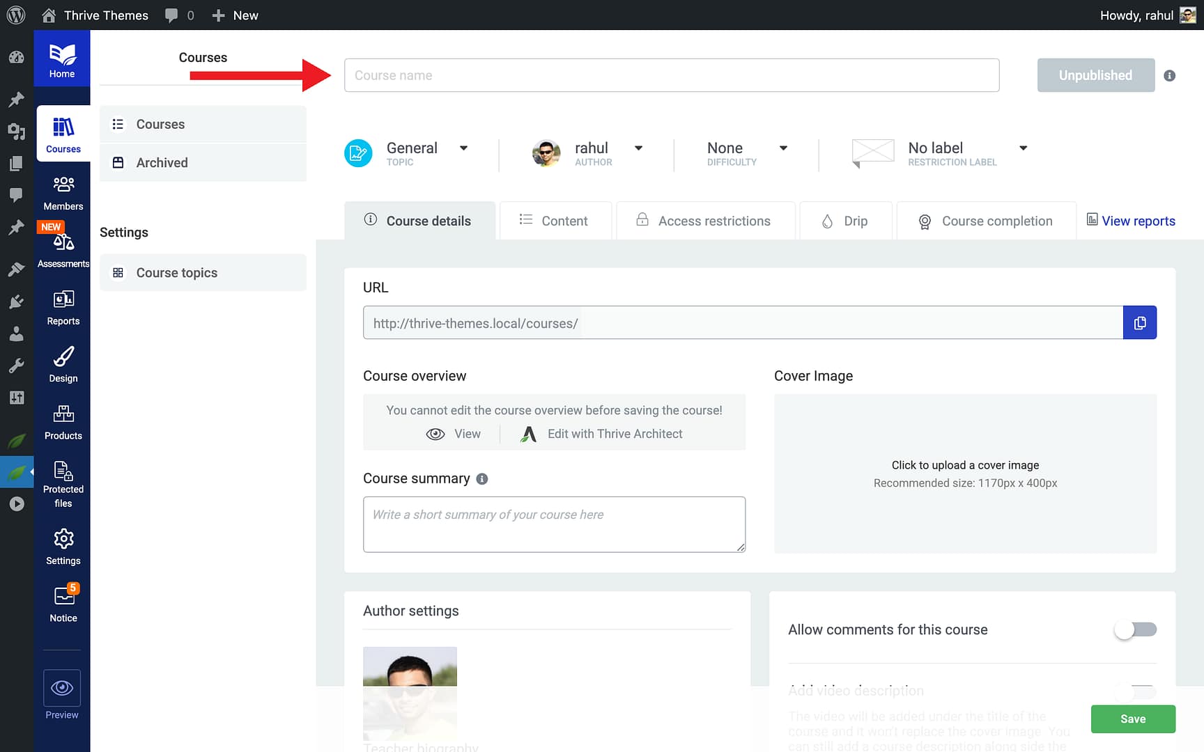 Creating Your First Course - Course Title in Thrive Apprentice