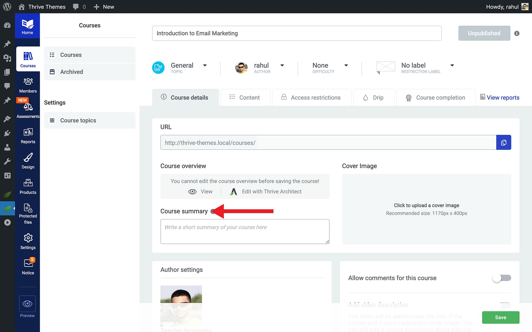 Creating Your First Course - Course Description in Thrive Apprentice