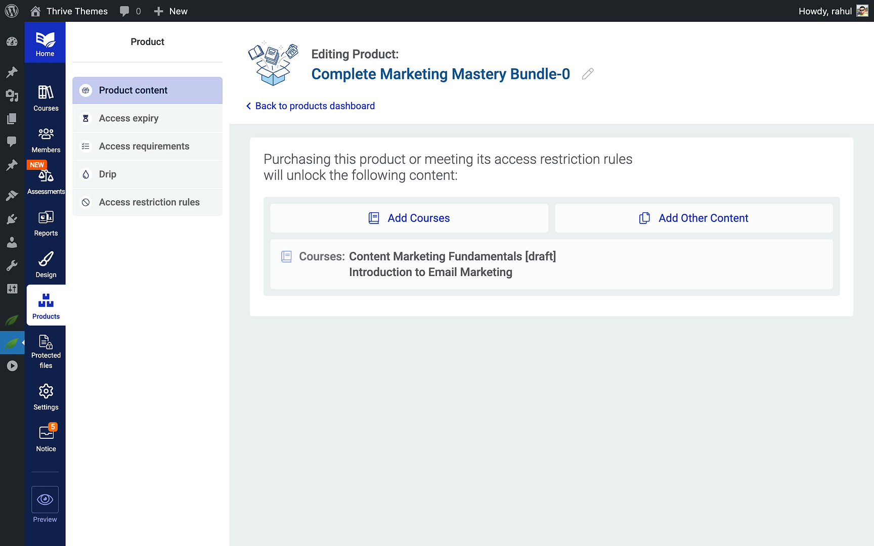 Enabling Product Access Expiry - product in Thrive Apprentice