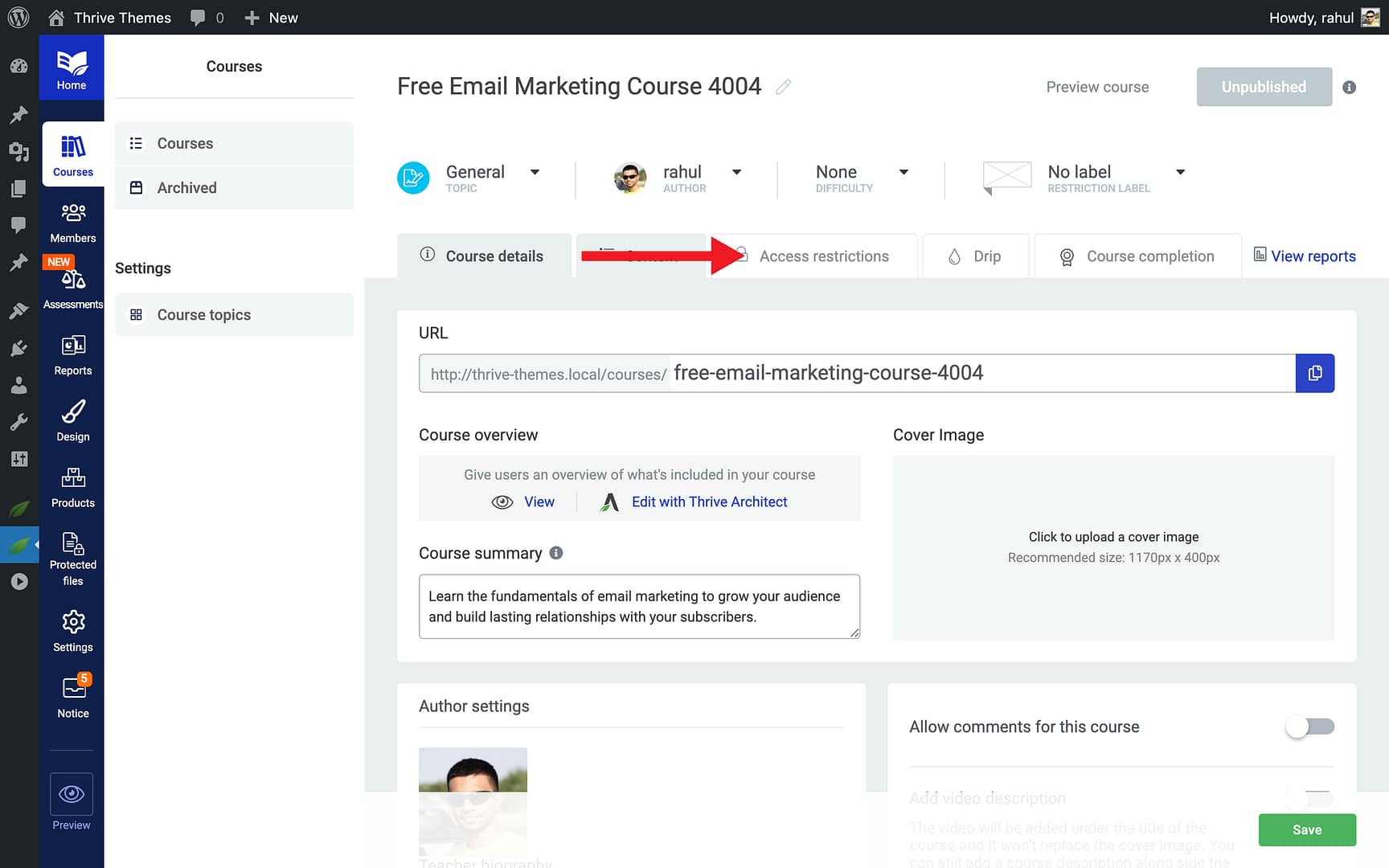 Keeping the Course Free (No Product Needed) - Access restrictions in Thrive Apprentice