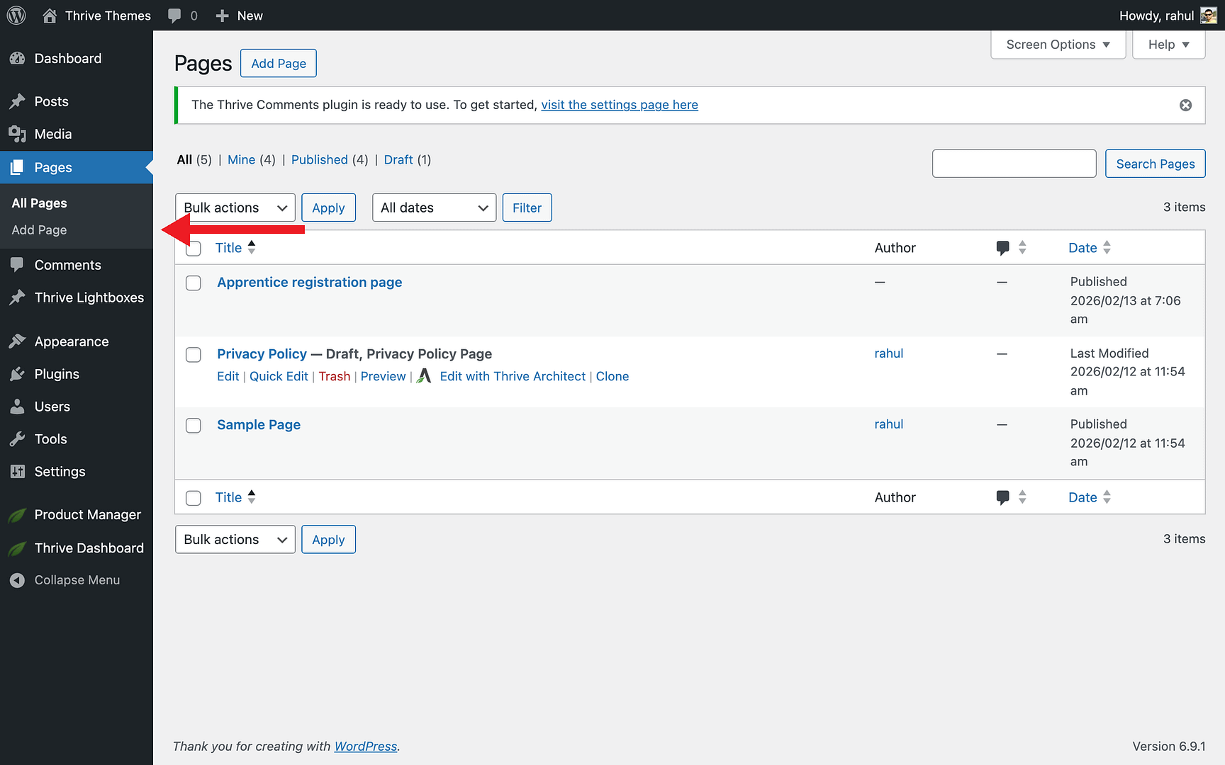 Step 1: Create the "My Profile" Page (Read-Only View) - Pages > Add New in Thrive Apprentice