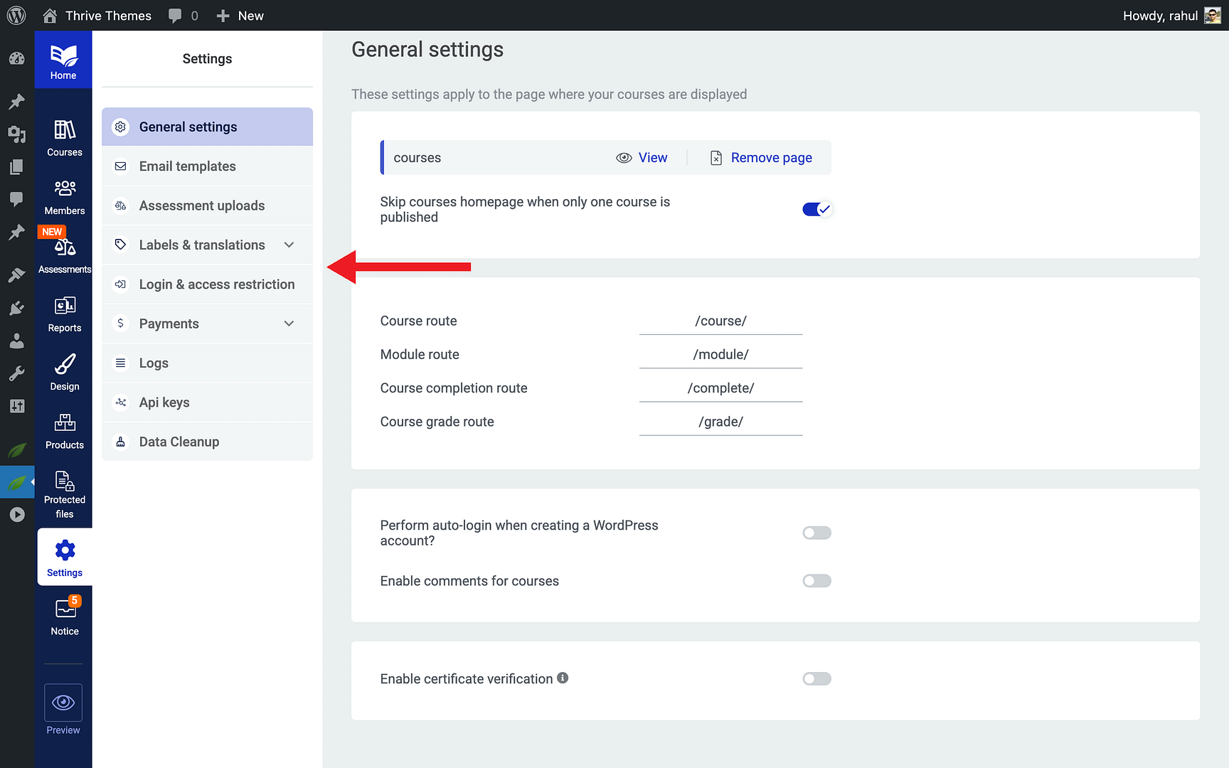 Step 6: Configure Login and Authentication - Login Page in Thrive Apprentice