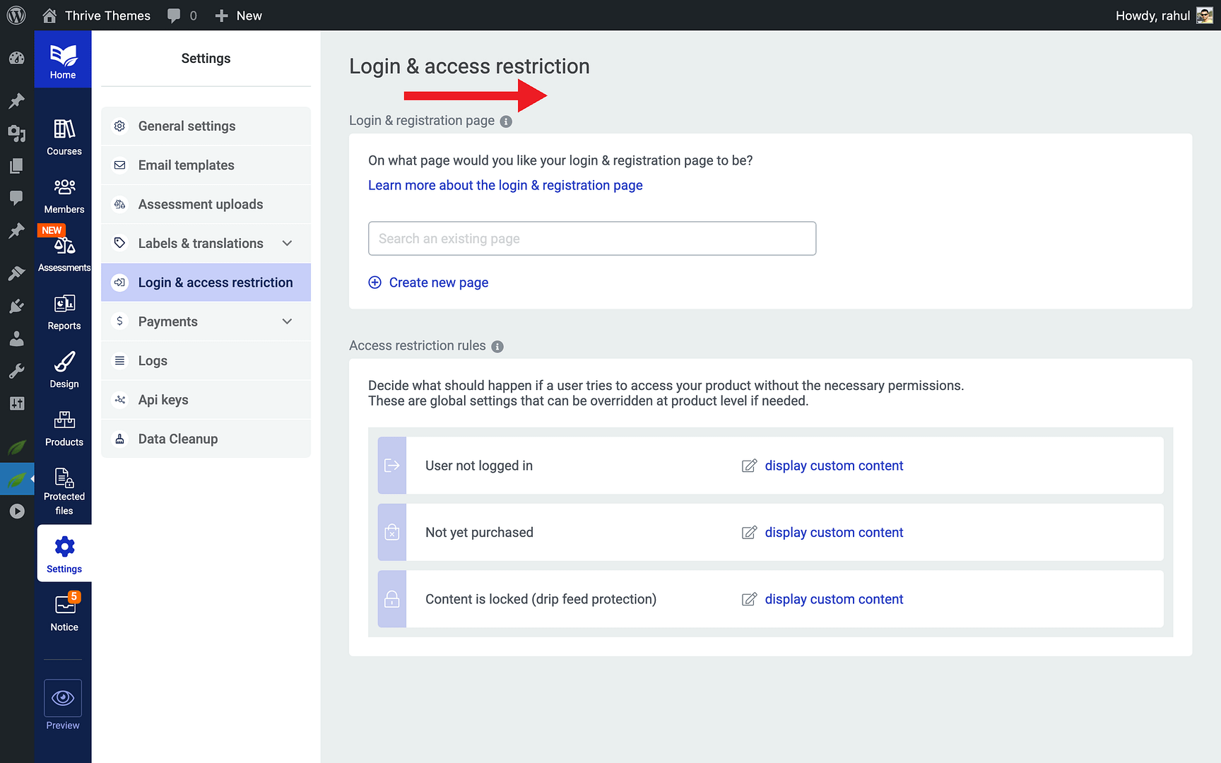 Step 6: Configure Login and Authentication - Registration Page in Thrive Apprentice