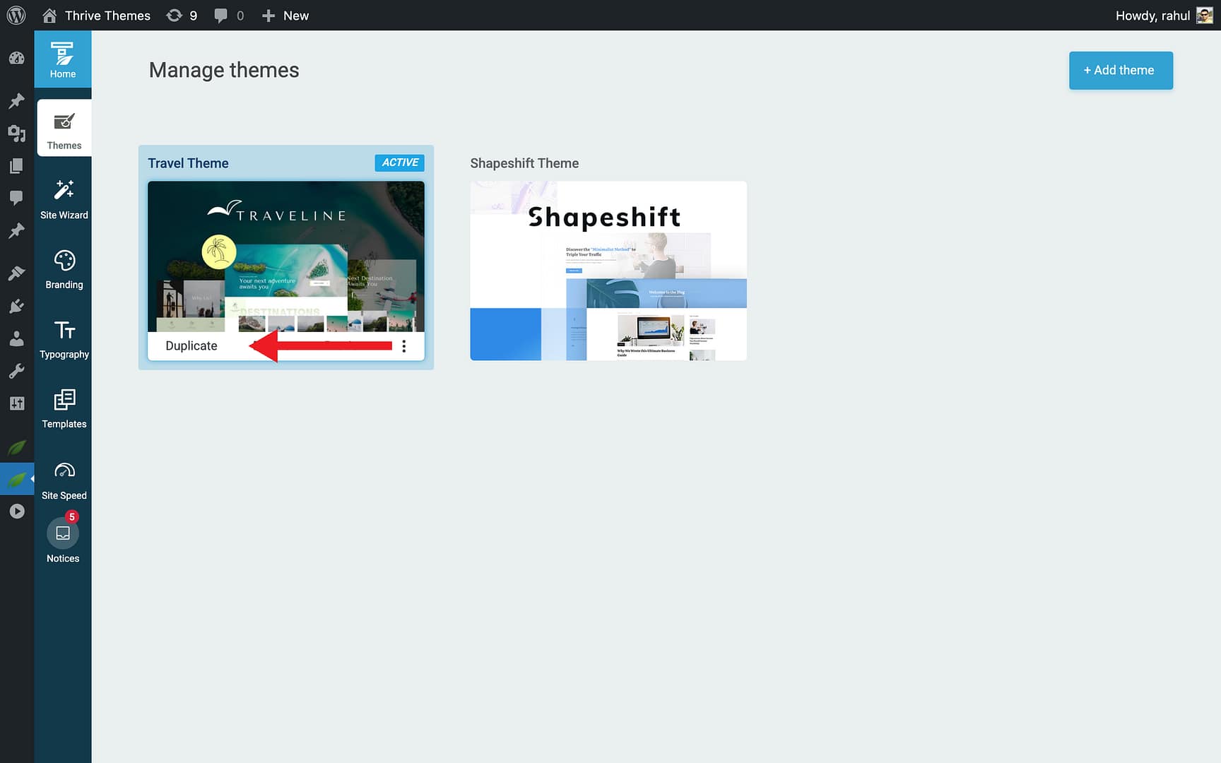 Duplicating a Theme - Duplicate in Thrive Theme Builder