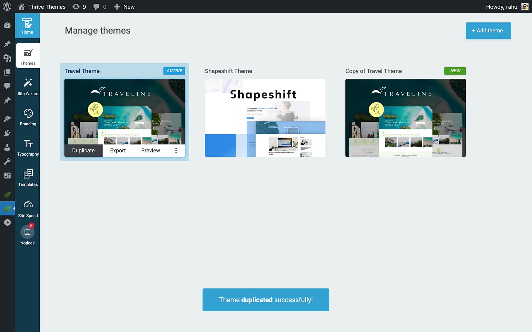 Duplicating a Theme - Design in Thrive Theme Builder