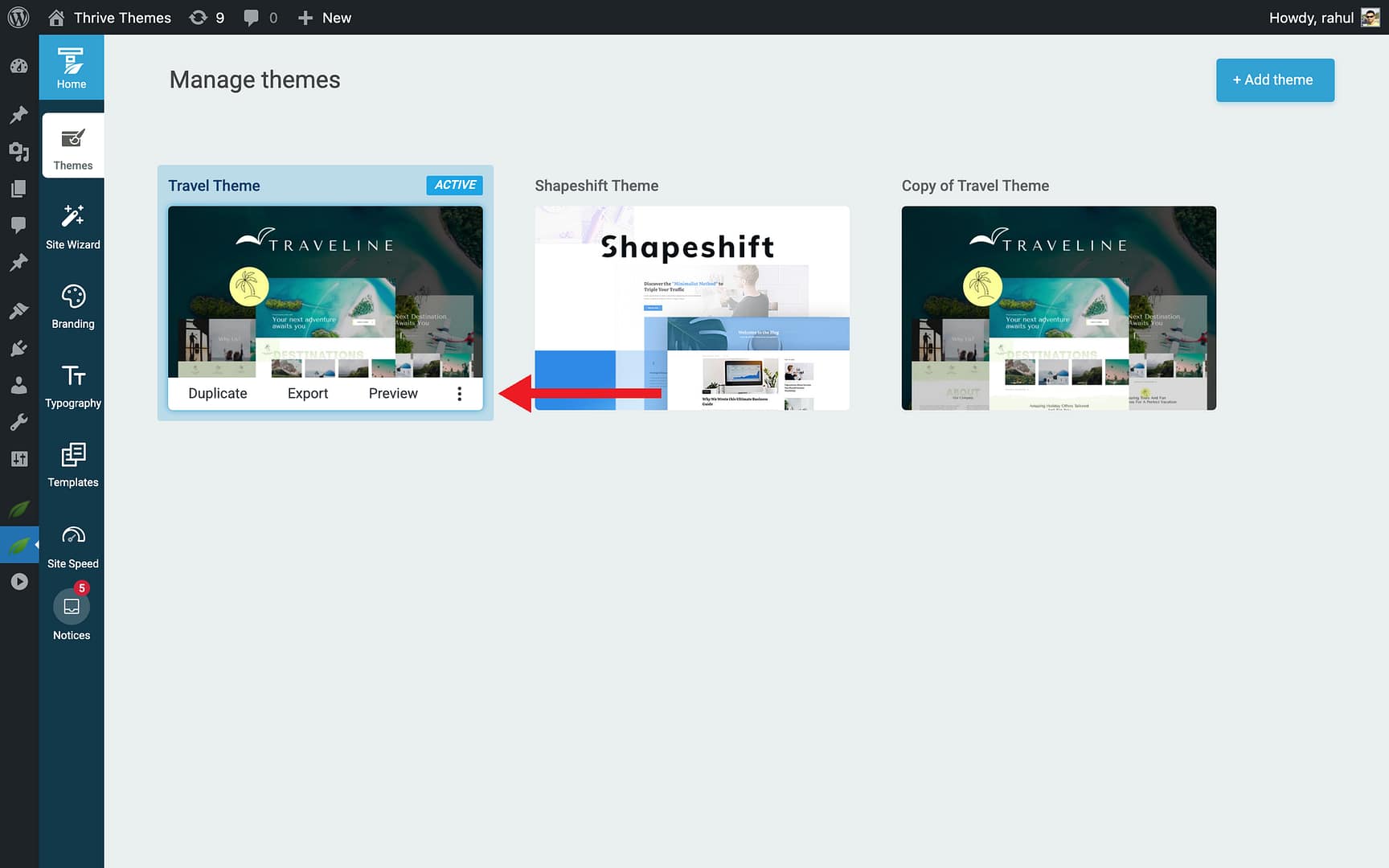 How to Create a Theme Copy - three-dots icon in Thrive Theme Builder