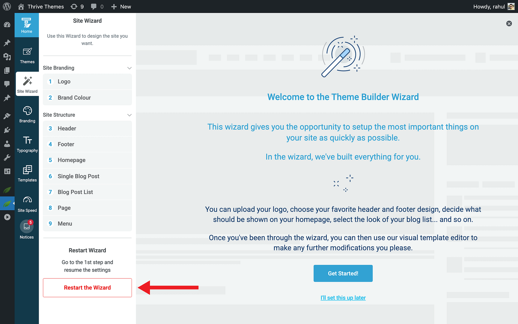 Method 1: Restart the Site Wizard - Restart the Wizard in Thrive Theme Builder