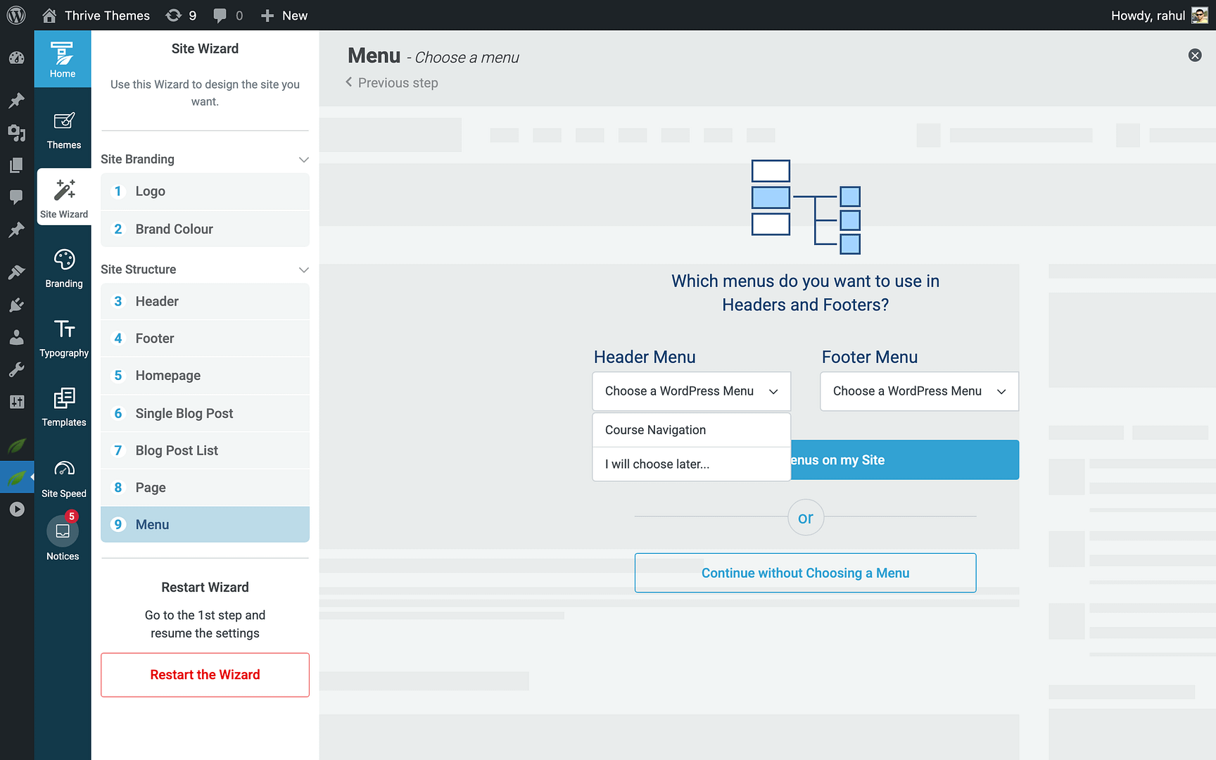 Method 1: Using the Site Wizard - in Thrive Theme Builder