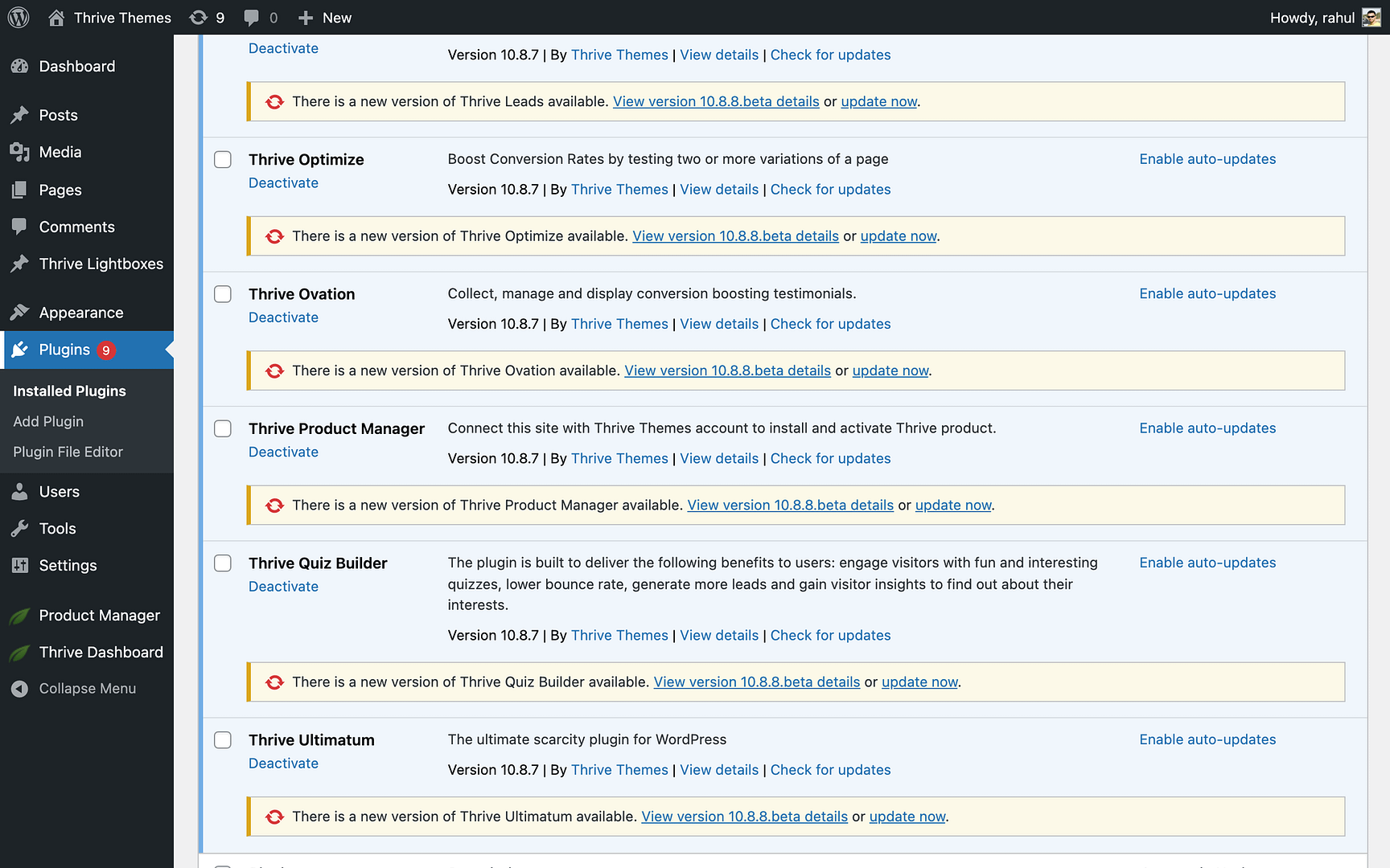 Step 1: Update the Thrive Product Manager - Thrive Product Manager in Thrive Theme Builder