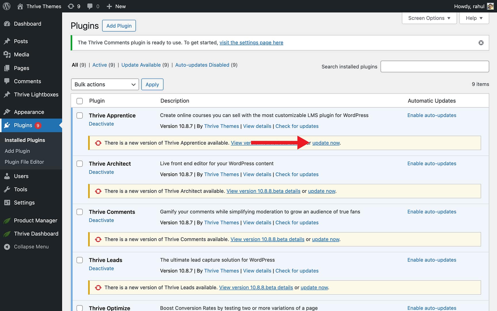 Step 2: Update Thrive Architect - update now in Thrive Theme Builder