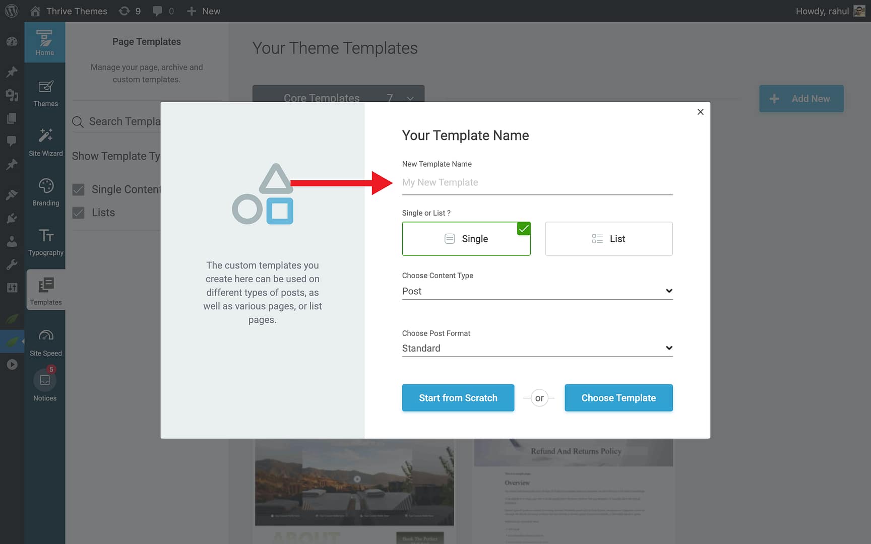 Step 3: Configure the Template - Template Name in Thrive Theme Builder
